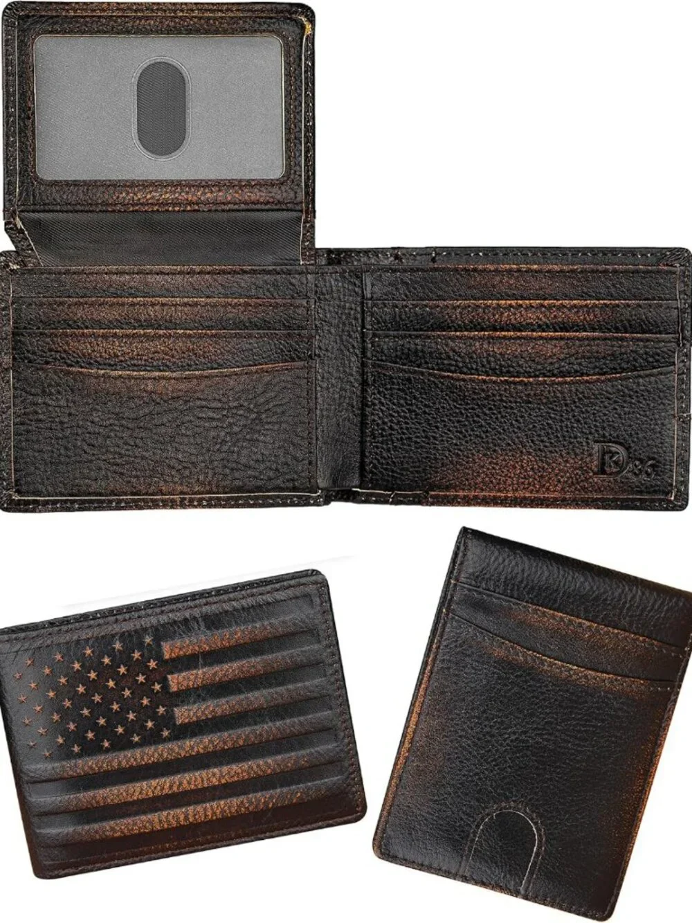 Slim RFID Bifold Wallet for Men, Genuine Leather, 2 ID Windows, Gift Box